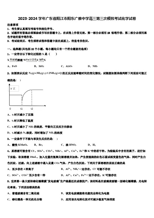 2023-2024学年广东省阳江市阳东广雅中学高三第三次模拟考试化学试卷含解析