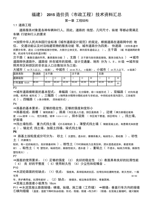 福建2015造价员技术-考点汇总汇总