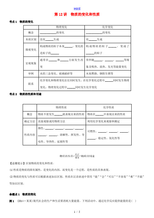 【火线100天】2015中考化学 第12讲 物质的变化和性质