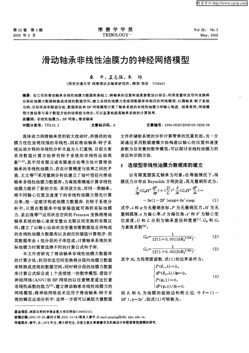 滑动轴承非线性油膜力的神经网络模型