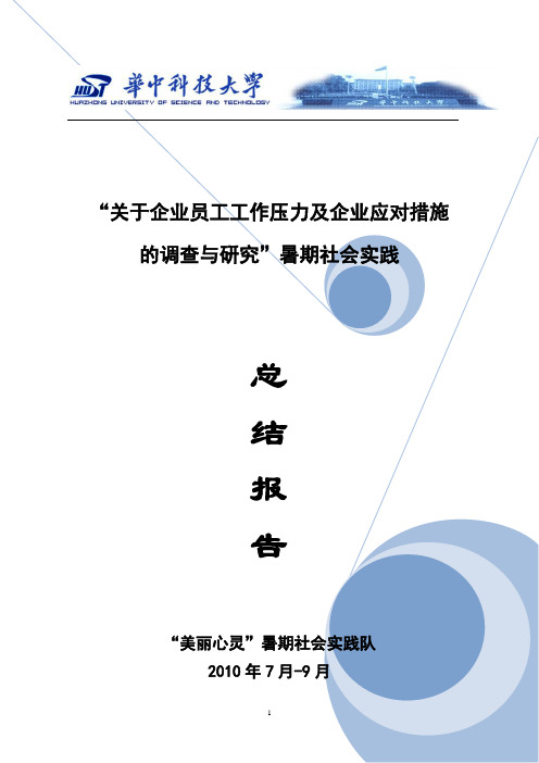 华中科技大学“美丽心灵”团队暑期社会实践总结