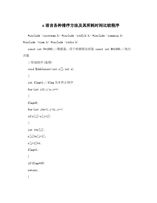 c语言各种排序方法及其所耗时间比较程序
