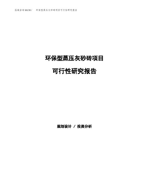 环保型蒸压灰砂砖项目可行性研究报告发改委立项模板