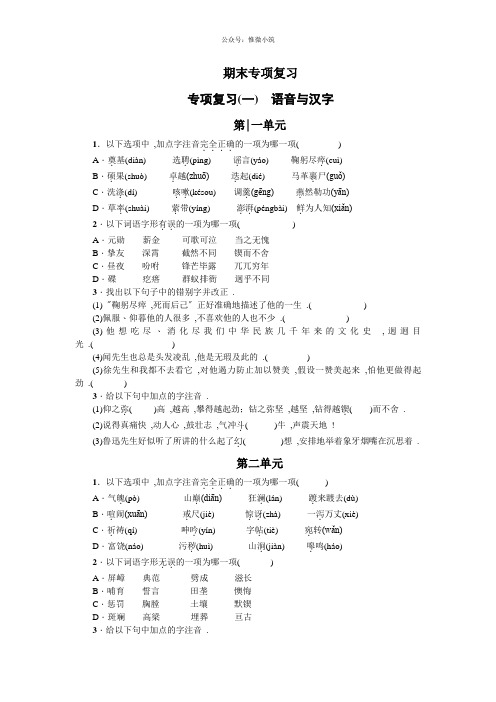 《专项复习(一) 语音与汉字》同步练习 2022年部编版七下语文