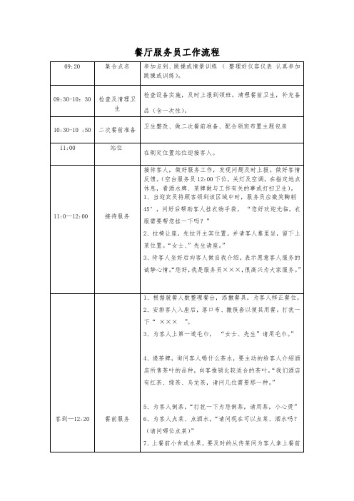 餐厅服务员工作流程(标准范本)