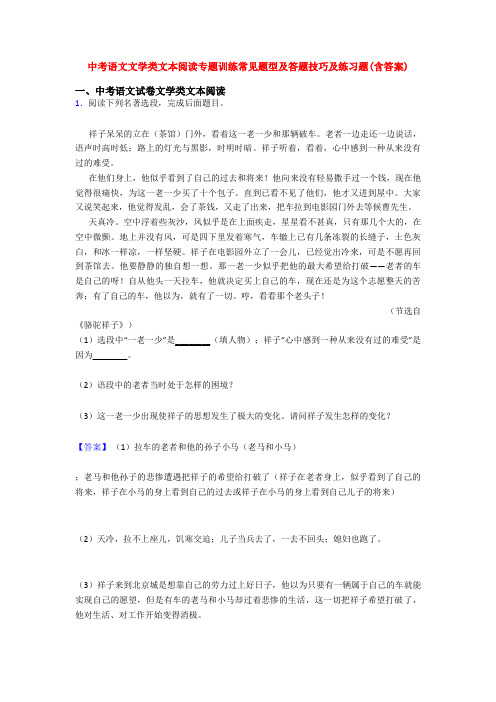 中考语文文学类文本阅读专题训练常见题型及答题技巧及练习题(含答案)