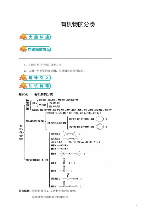 人教版高中化学选修五第1讲：有机物的分类(学生版)