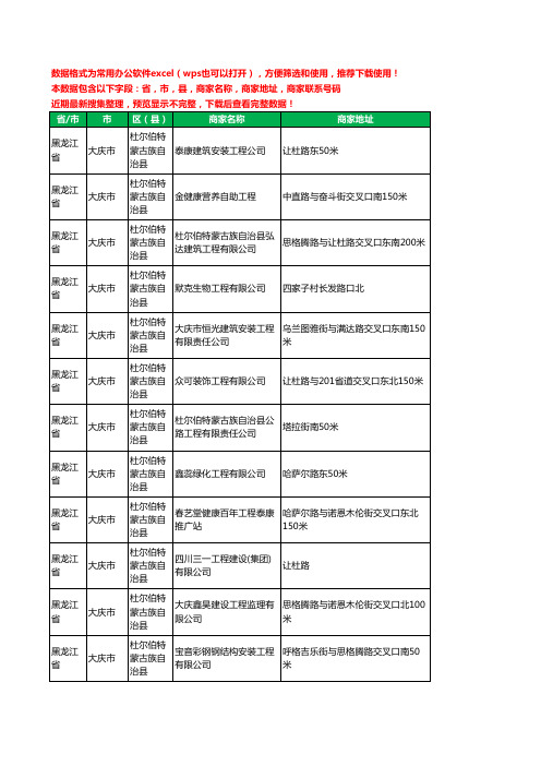 2020新版黑龙江省大庆市杜尔伯特蒙古族自治县建筑工程工商企业公司商家名录名单联系电话号码地址大全19家