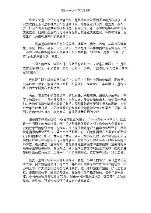 2021年港口公司企业文化建设经验总结材料