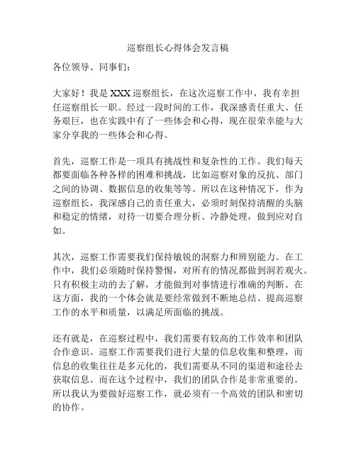 巡察组长心得体会发言稿