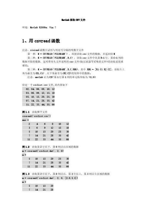 【免费下载】Matlab读取CSV文件