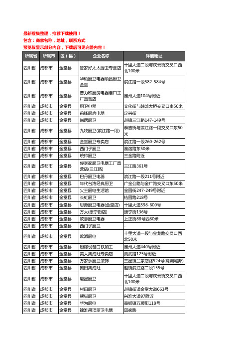 新版四川省成都市金堂县厨卫电器企业公司商家户名录单联系方式地址大全124家