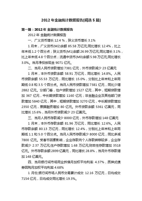 2012年金融统计数据报告[精选5篇]