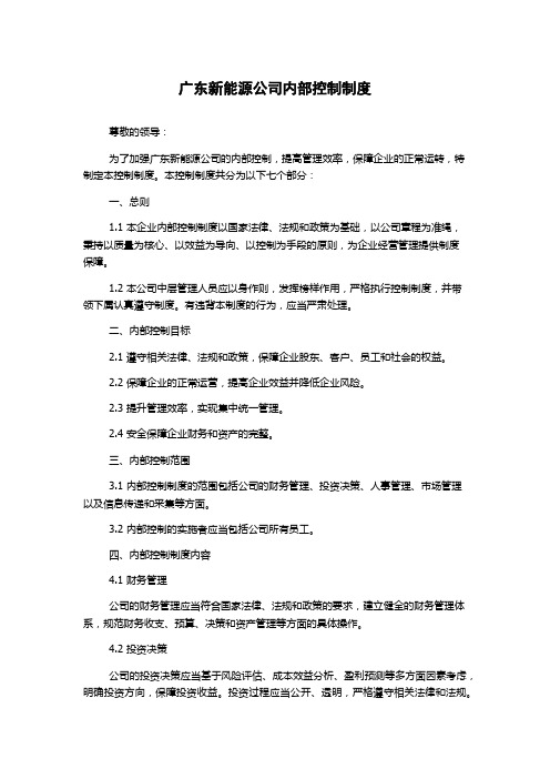 广东新能源公司内部控制制度