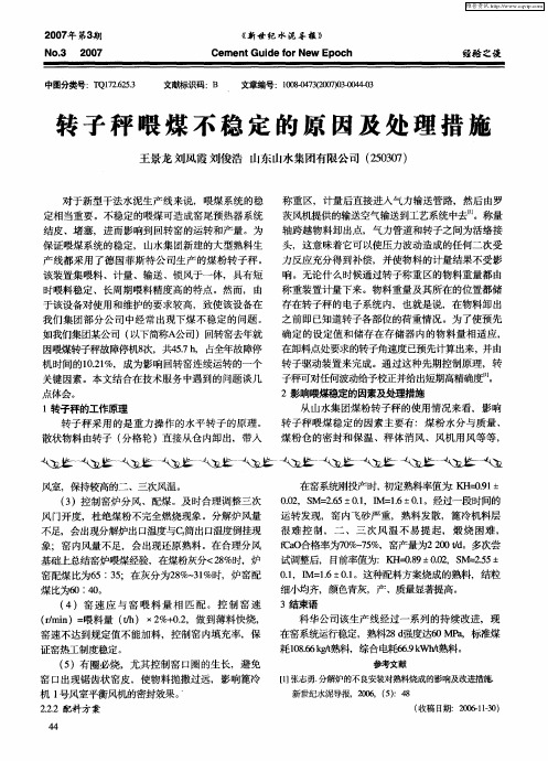 转子秤喂煤不稳定的原因及处理措施