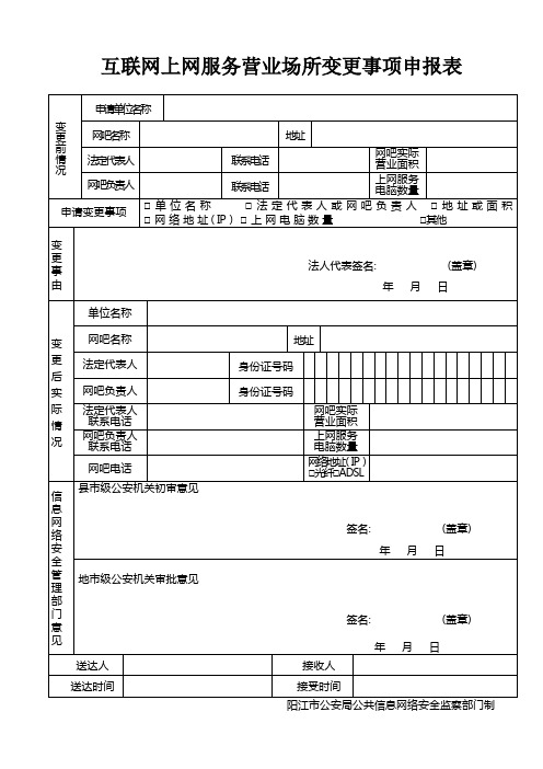 互联网上网服务营业场所变更事项申报表(精)