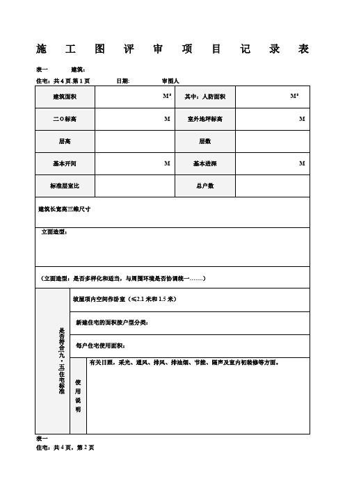 施工图评审项目记录表