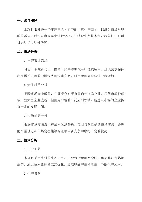 4万吨年甲酸生产融资投资立项项目可行性研究报告