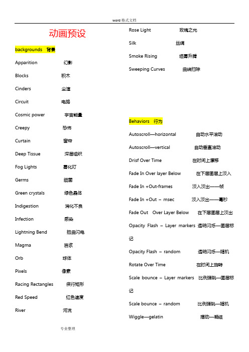 AECC预设特效中英对照,全文解释