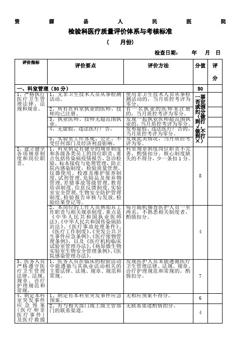 检验科医疗质量评价体系与考核标准完整版