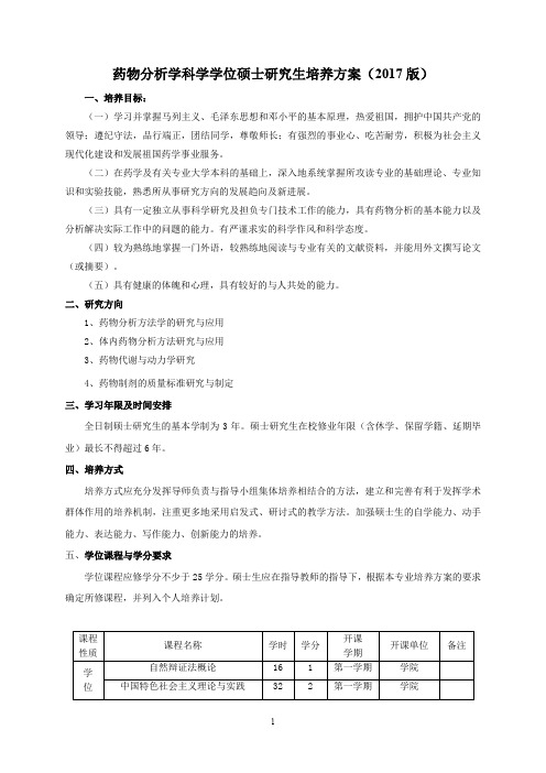 天然药物化学硕士学位研究生培养方案