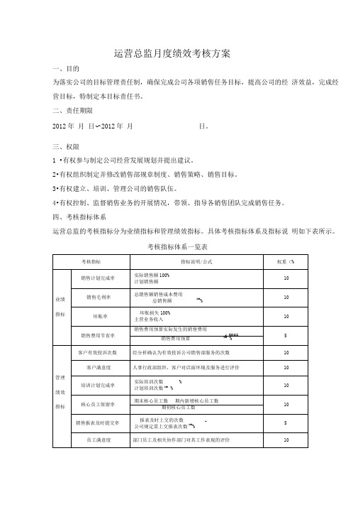 运营总监绩效考核方案参考