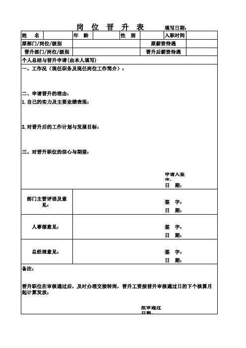 岗位晋升表