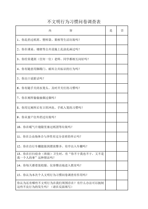 职业技术学校文明行为习惯问卷调查表