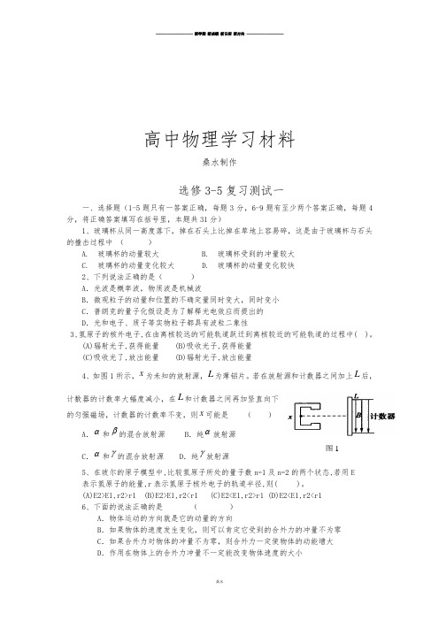 人教版高中物理选修3-5复习测试一.docx