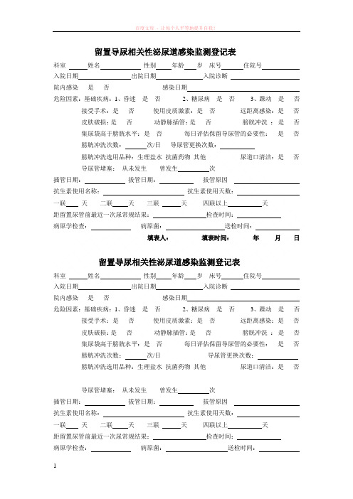 留置导尿相关性泌尿道感染监测登记表