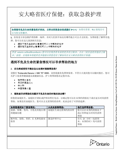 安大略省医疗保健：获取急救护理 - Ontario