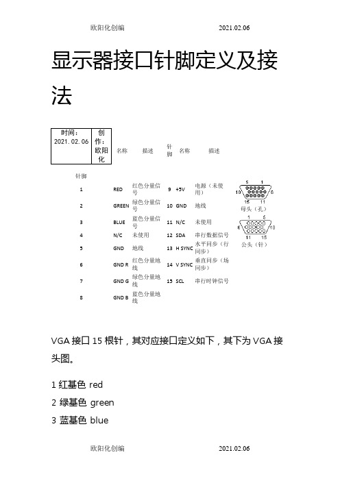 VGA接口针脚定义及接法之欧阳化创编