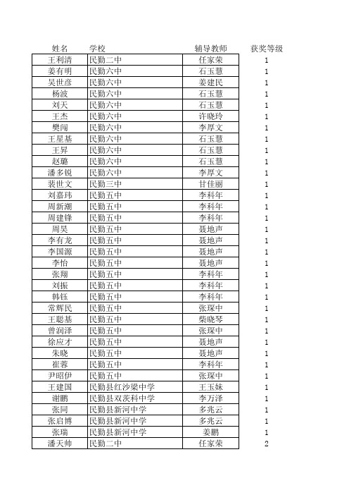 2010年民勤初中物理获奖名单