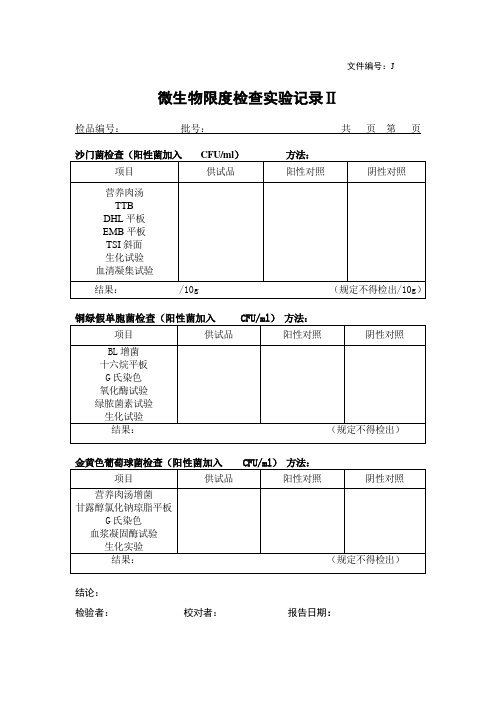 药品微生物限度检查控制菌实验记录