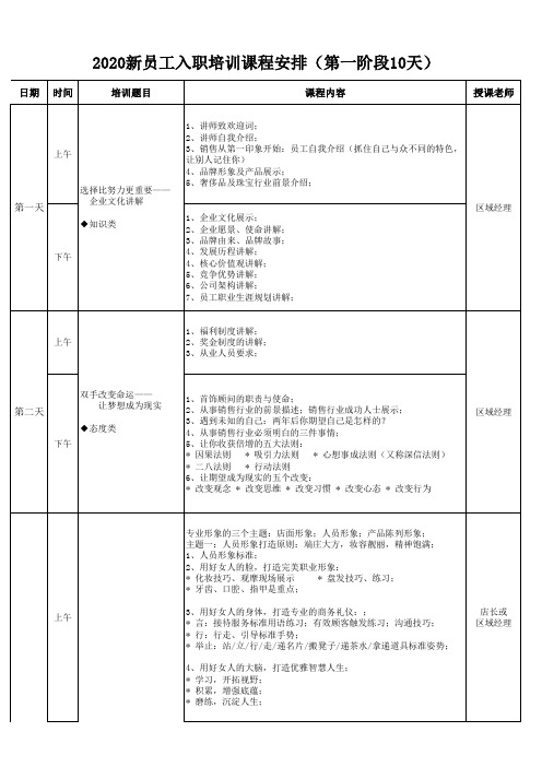 新员工入职培训课程表(确定版)