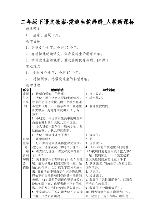 二年级下语文教案-爱迪生救妈妈_人教新课标