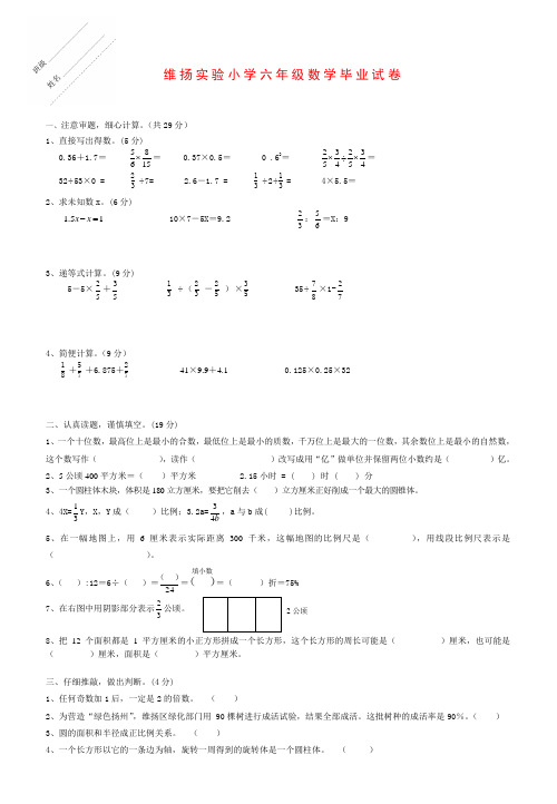 最新苏教版六年级数学下册综合练习(五)