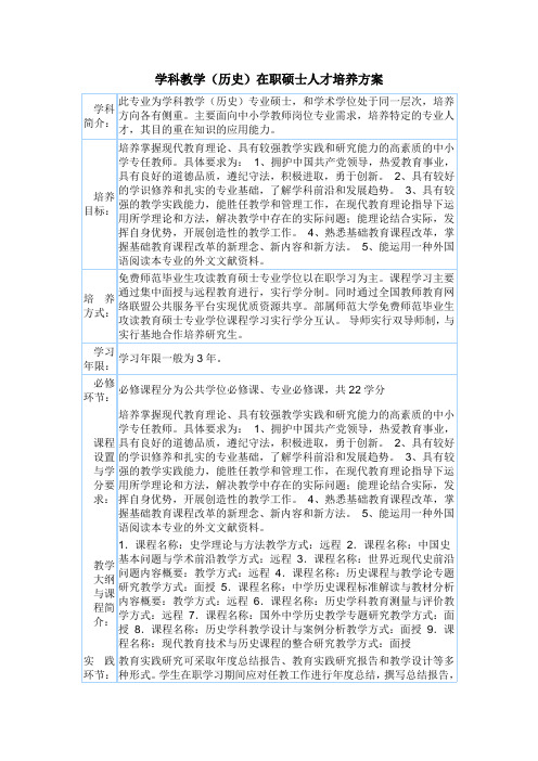 华中师范大学学科教学(历史)在职硕士人才培养方案