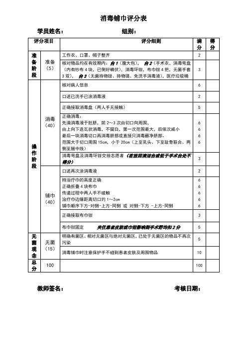 消毒铺巾评分表