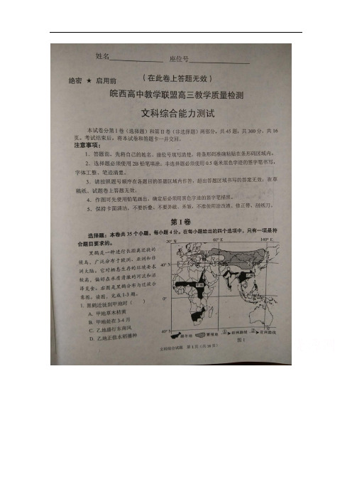 安徽省六安市皖西省示范高中联盟高三上学期期末考试文