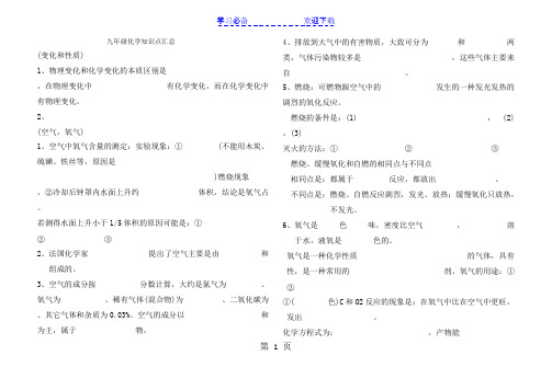 (精品)九年级化学上册知识点汇总(填空)329