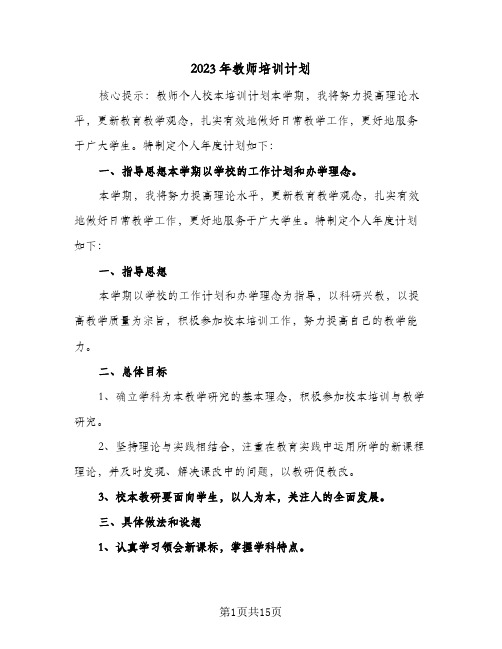 2023年教师培训计划(5篇)