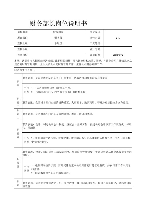 财务部长岗位说明书