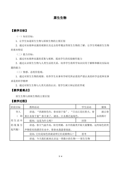 北京版生物八年级下册：13.3 原生生物  教案