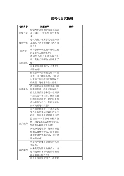 结构化面试提纲