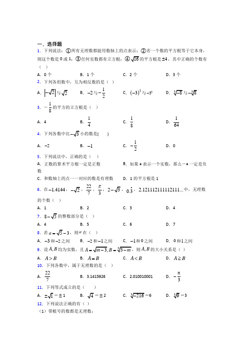 上海第一中学七年级数学下册第二单元《实数》检测(答案解析)