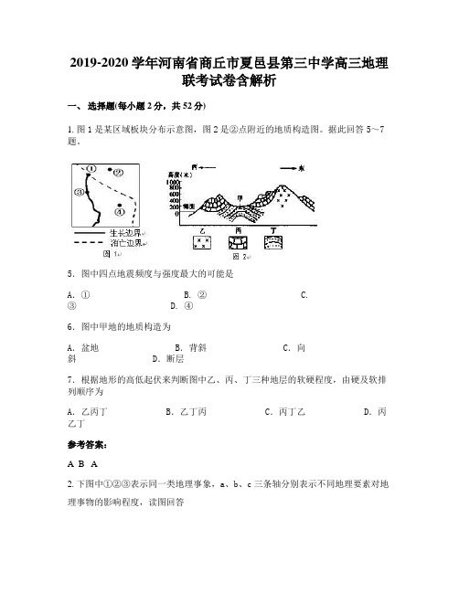 2019-2020学年河南省商丘市夏邑县第三中学高三地理联考试卷含解析