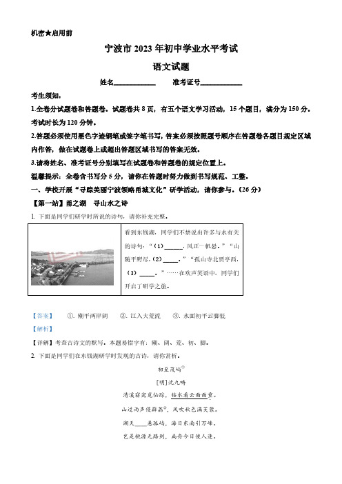 2023年浙江省宁波市中考语文真题(解析版)