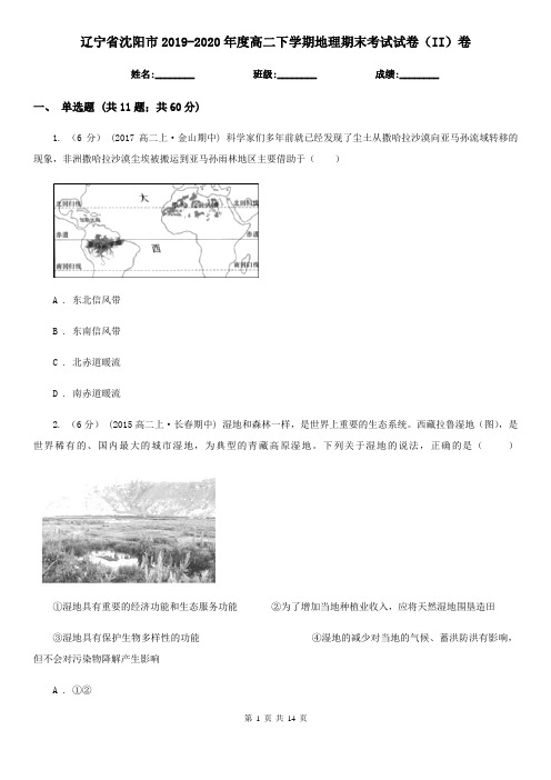 辽宁省沈阳市2019-2020年度高二下学期地理期末考试试卷(II)卷