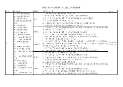 热电厂电气专业检修工作危险点及预控措施